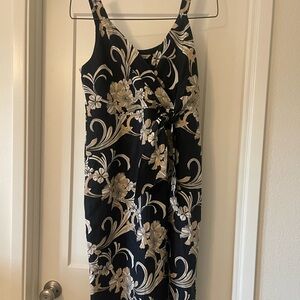 Soft Surroundings Black Midi Wrap Dress with Cream Floral Print